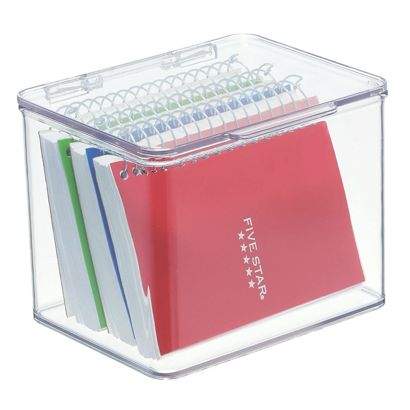 mDesign Plastic Stackable Home Office Storage Organizer Box with Hinge