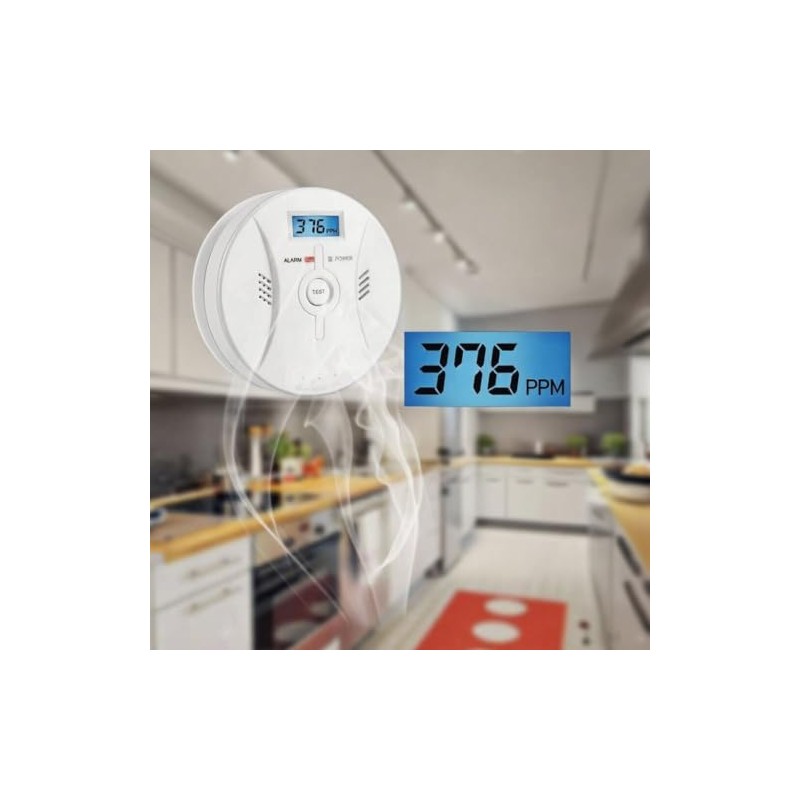 Advanced Carbon Monoxide Detector with LCD Display for Room &