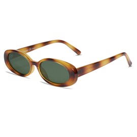 VANLINKER Retro Vintage Oval Sunglasses for Women 90s Polarized Trendy Sun Glasses Amber Yellow Frame Green Lens