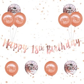 12 PCS 18th Birthday Decorations Kit, Rose Gold Happy 18th Birthday Banner with 12 Inch Rosegold Happy 18th Birthday Confetti Helium Latex Balloons for Girls 18th Birthday Party Decoration Supplies