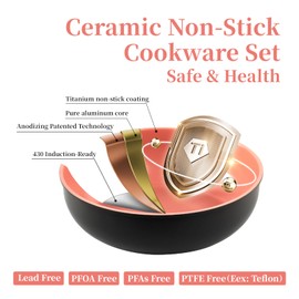 ROYDX Nonstick Pots and Pans Set Titanium Ceramics Cookware Set Pots and Pans with Removable Handles for RV Kitchen, Oven & Dishwasher Safe, Induction Compatible, PFOA Free,Soft Peach