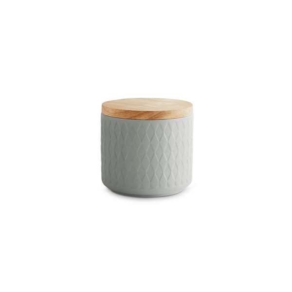 Ceramic Storage Jars with Wooden Lid, Grey, Rubber Wood Lid,
