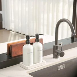 Prus Waso Kitchen Soap Dispenser Set, Contains Dish Soap Dispenser and Hand Soap Dispenser. White Soap Dispenser with Black Stainless Steel Pump, Perfect for Modern Kitchen Decor. (White)