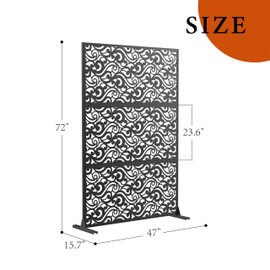 GarveeLife Metal Privacy Screen 72" H x 47" W, Outdoor Privacy Screens and Panels, Freestanding Decorative Fence for Patio Lawn Garden Deck Balcony, 3-Panel Outdoor Divider with Stand