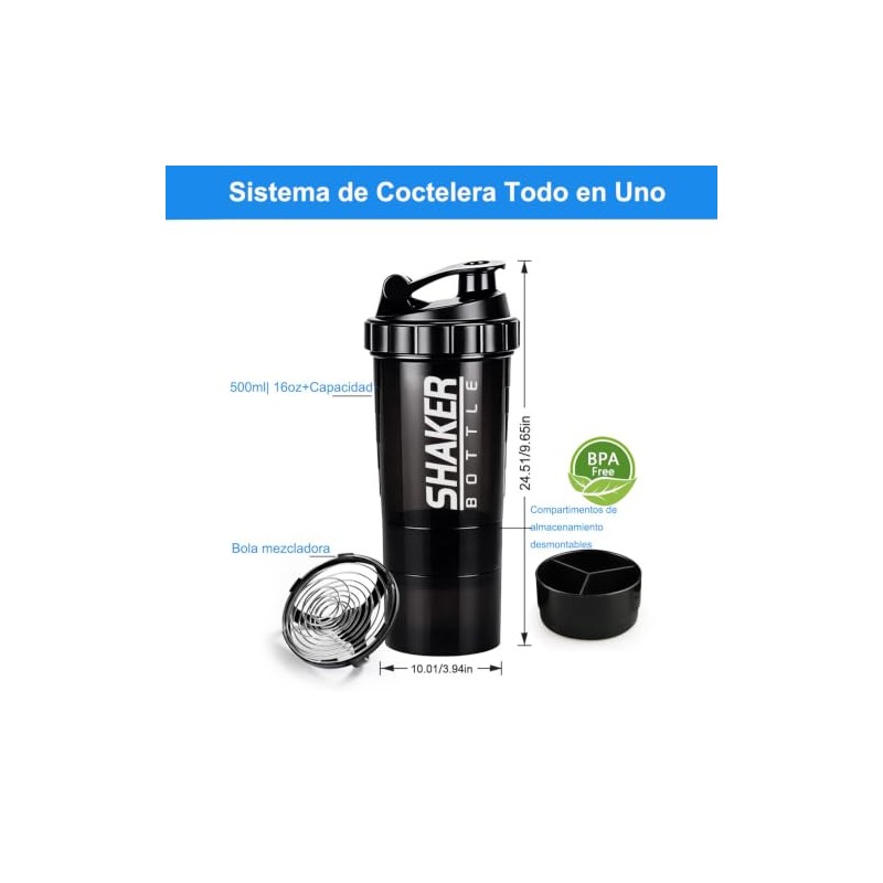 16OZ Botella para Proteina de Coctelera, vaso shaker para proteina
