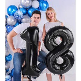 AULE 40 Inch Jumbo Black Foil Mylar Number Balloons for Boy Girl 18th Birthday Party Decorations 18 Years Old Anniversary Party Supplies