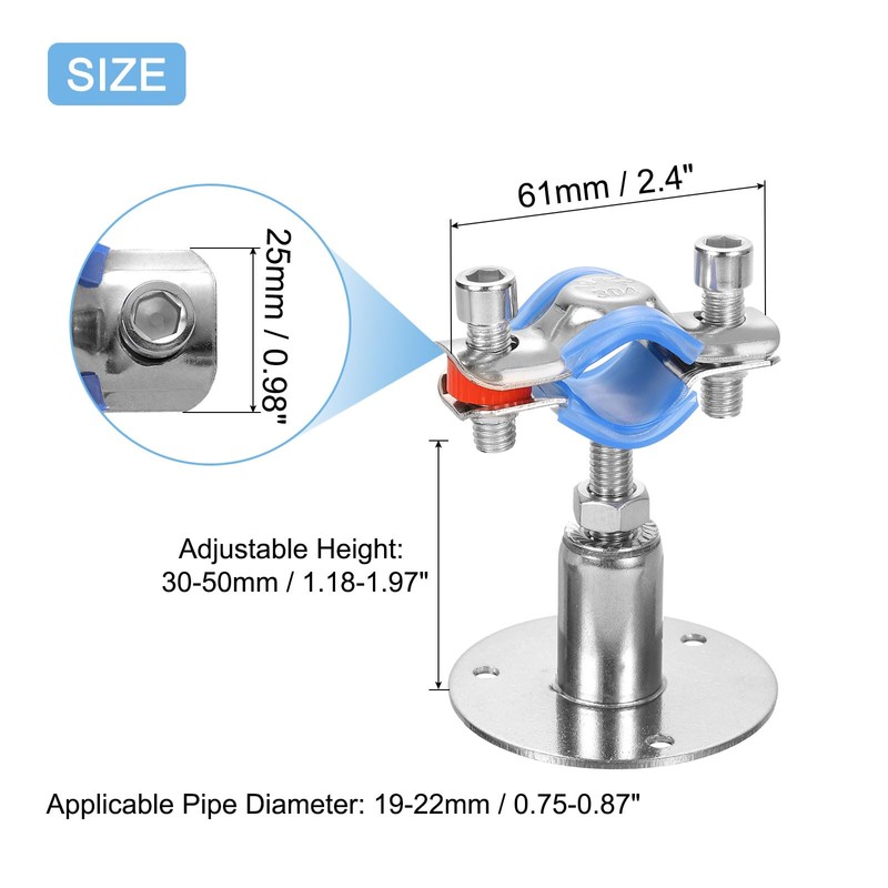 sourcing map 4Pcs Pipe Support, Stainless Steel Wall Mount Ceiling