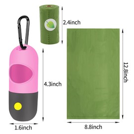 2 Pack Dog Poop Bag Dispenser with Built-in LED Flashlight, Pet Waste Bag Holder for Leash with Carabiner Clip for Lead Leash, 2 Rolls Leak-proof Doggy Waste Bags for Dog Walking, Pink, Eliamo