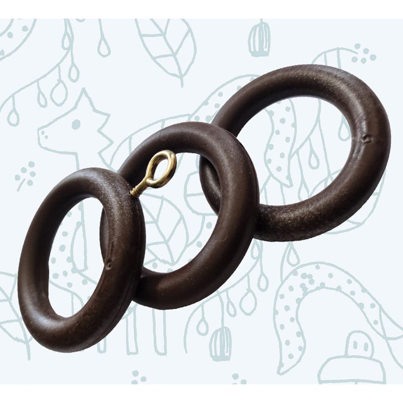 28mm x 45mm Walnut Curtain Rings Effect Drapery Pole Rod