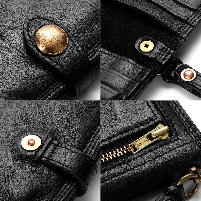 IJUN Full Grain Leather Handmade Bifold Long Wallet for Men