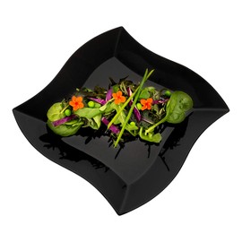 Restaurantware Aqua Plate Black Plastic Wavy Plate - Elegant Perfect for Cocktail Parties and Catered Events - Premium Plastic - 9 Inches - 100ct Box