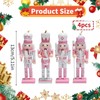 Falafoty 4 Pcs Pink Christmas Nutcrackers Wooden Nutcracker Soldier Figures