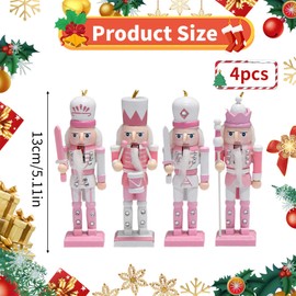 Falafoty 4 Pcs Pink Christmas Nutcrackers Wooden Nutcracker Soldier Figures 13 cm Nutcracker Christmas Decorations Party Gifts for Kids Adults
