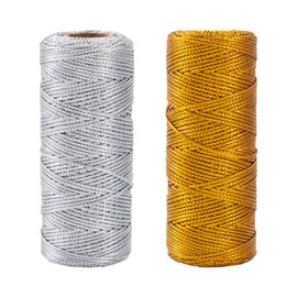 Pandahall 2 Rolls Metallic Cords Gold Silver Metallic Embroidery Thread 1.5mm Wrapping Twine String Glitter Ornaments Thread for Sewing Making Gift Wrap Christmas Decoration