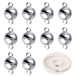 Pack of 10 Jewellery Magnetic Clasps, Silver Jewellery Clasp, Bracelet Clasps, 8 mm Round Magnetic Clasps, Magnetic Chain Clasp for Chains, Bracelets, Necklaces Making
