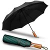 Yaneno Windproof Travel Folding Umbrella Compact Light Real Wood Handle