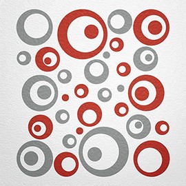 WANDfee® Wall Tattoo, Circles, Dots, 50 Stickers, Colour Choice For Children's Bedroom, Living Room, Hallway, Bathroom, Kitchen, Tile Stickers, red