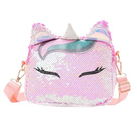Unicorn Shoulder Bag Girl, Glitter Sequin Bag, Mini Handbag with Chain, Adjustable Shoulder Strap, 7.47 x 2.75 x 5.89 Inches, White Anti-Pink, 100% Brand New