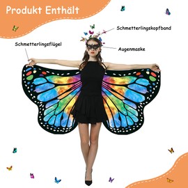Sundonix Carnival Butterfly Cape for Women, Colourful Carnival Costume, Ideal for Carnival, Fancy Dress and Cosplay (Polyester, Printed on Both Sides, Blue/Orange)