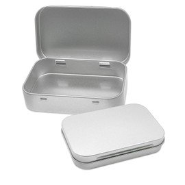 Tins Container, Metal Rectangular Tin Can,Mini Portable Box Small Storage Basic Necessities Home Storage Organizer Empty Hinged Household Storage Box with Lid for Candy Key Earring A4-SNTH (Silver-2)