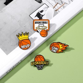 4pcs Cute Enamel Pins Basketball Soccer Volleyball Tennis Lapel Pins Brooch Badge Cartoon Ball Brooches for Fans Backpack Hat Decors (Basketball Brooches Set)
