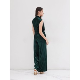 CIDER Jumpsuits For Women Velvet Turtle Neck Wide Leg Jumpsuit Ruched Dressy High Waist One Piece Outfit