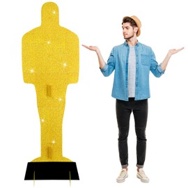 Cinnvoice 2 Pcs 6.56ft Large Gold Movie Statue Cardboard Golden Award Statue Plastic Cardboard Cutouts Standup Movie Props Waterproof PVC Standup Cutouts for Red Carpet Party Outdoor Indoor Home Decor