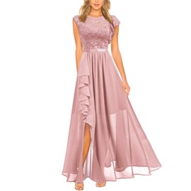 Miusol Women's Formal Floral Lace Ruffle Style Bridesmaid Party Maxi Dress (X-Large, Pink)