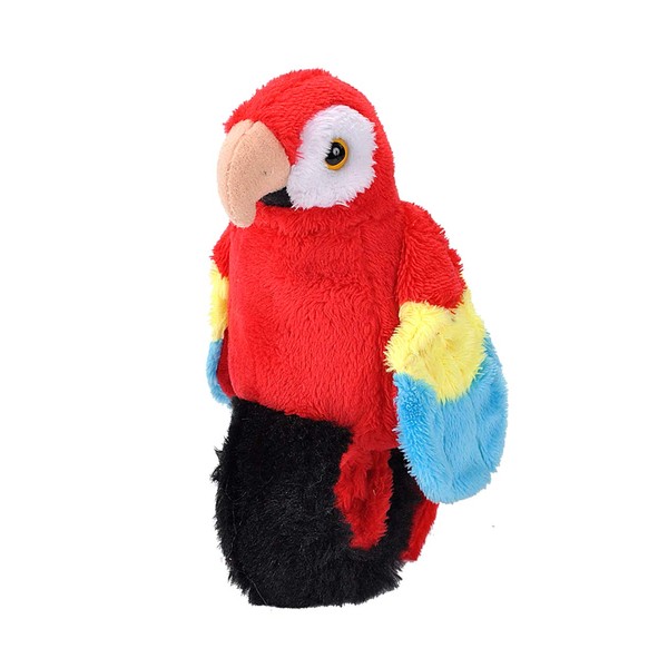 Wild Republic Perching Parrot, Scarlet Macaw, Snap Bracelet, Records and Replays, 9 Inches, Gift for Kids, Plush Toy, Fill is Spun Recycled Water Bottles