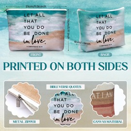 Reginary 30 Set Christian Gifts for Women include 30 Religious Canvas Makeup Bags 30 Bible Verse Compact Mirrors Church Inspirational Easter Basket Mothers Day Gifts(Bright Colors,Abstract Style)