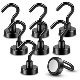 L0famy 8PCS Magnetic Hooks 35lbs Pull, 20mm Neodymium Strong Magnets, Heavy Duty Magnets with Hooks for Hanging, Black Magnet Hooks for Cruise Ships, Office, Kitchen, Camping