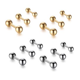 Krstudent 6 Pairs Titanium Earrings Studs, Hypoallergenic Stud Earrings for Women Girls Men 3mm/4mm/5mm