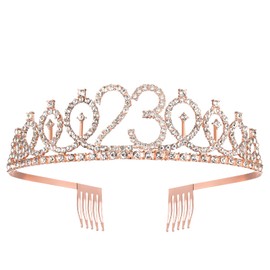 BRT Bearingshui Rose Gold 23th Birthday Sash, Tiara and Crown Set for Girls - Fabulous 23 & Happy Birthday Party Favor Supplies