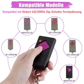 pepape Garage Door Handheld Transmitter for Dickert MAHS433-01, MAHS433-04, S10-433A1L00, S5-433A2L00, Compatible with Dickert 433.92MHz Dip Switch Garage Remote Control