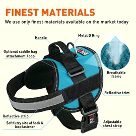 Dog Harness, Reflective No-Pull Adjustable Vest with Handle for Walking, Training, Service Breathable No - Choke Harness for Small, Medium or Large Dogs Room for Patches Girth 36 to 46 in Turquoise