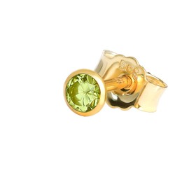 NKlaus Single Stud Earrings Real Peridot Yellow Gold 585 14k Gold Small Earring, Yellow Gold, Peridot