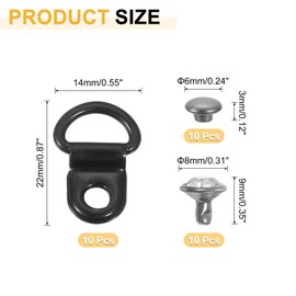 sourcing map 10 Sets Shoelace Hook, Boot Lace Hooks D-Ring Eyelet Buckles with Rivets, Boots Eyelet Repair Clips for Hiking Boots Shoe Leather Bag, 9x14mm Bright Black