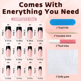 Bellelfin 120Pcs Black French Tip Press on Nails, Medium Square Fake French Nails Full Cover Nude False Nail Press ons Artificial Acrylic Glue on Nails for Women Girls Finger Nails Design