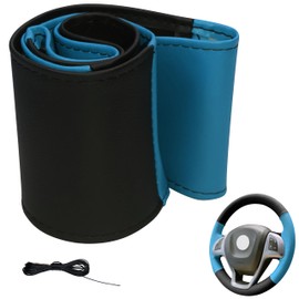 Generisch Lenkradbezug 4 Teilig Auto Lenkradhülle zum schnüren Nähen M5 Schwarz Hellblau Universalgrösse 37-39 cm