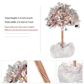 Nupuyai Fluorite Crystal Tree of Life Gemstone Feng Shui Tree with Rock Crystal Druze Rough Stone Base Lucky Tree Money Tree Gift Wedding Feng Shui Decoration