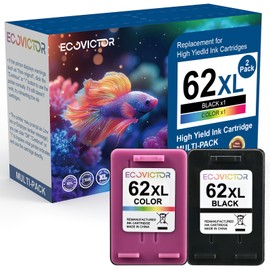 Eco Victor EcoVictor 62XL Ink Cartridges Black and Color Remanufactured Replacement for HP Ink 62 HP62XL Combo Pack Fit for with Envy 5540 5640 5660 5665 7640 7645 OfficeJet 5740 5741 8040 200 250 Mobile Printer