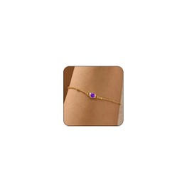 Lunvky Birthstone Gold Bracelets for Women Trendy Dainty 14K Gold Plated Bracelet Stack Simple Green Emerald Amethyst Friendship Bracelets Jewelry Birthday Gifts for Mother Wife Friend