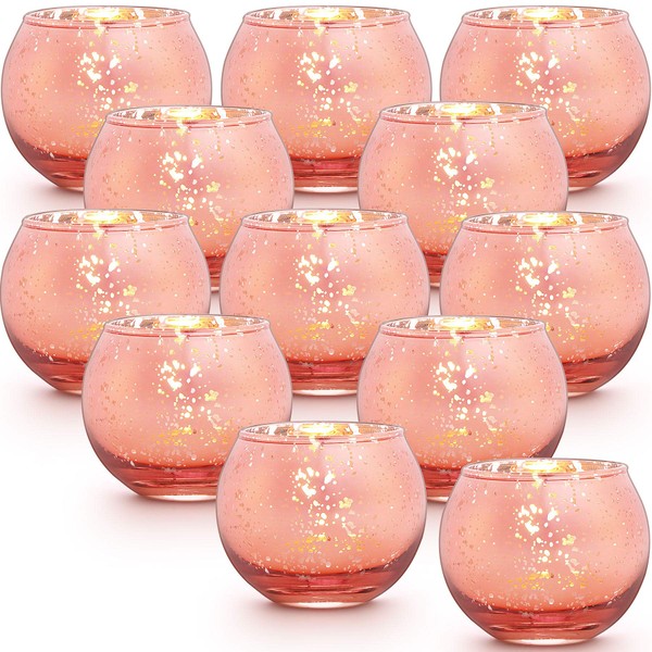 LAMORGIFT Rose Gold Votive Candle Holders Set of 12 - Mercury Glass Votives Candle Holder - Tealight Candle Holder for Home Decor and Weddings/Parties Table Centerpieces