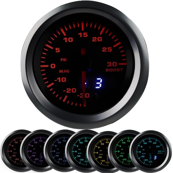 WATERWICH 7 Color Turbo Boost/Vacuum Gauge Meter Kit 30PSI 52mm