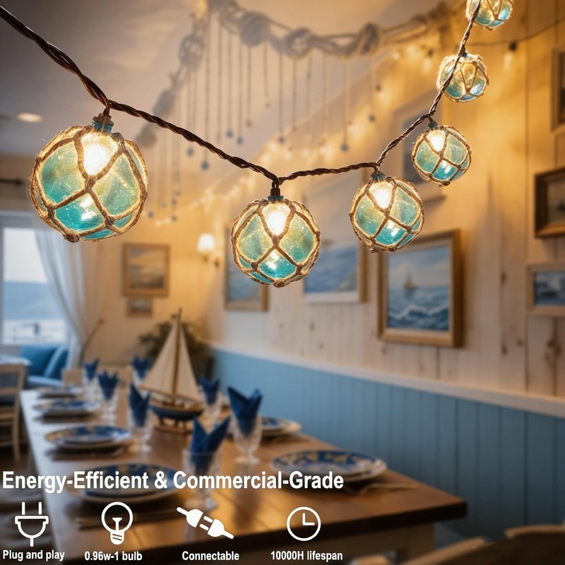 Decorative String Lights Plug in with 10 Incandescent Bulbs, Nautical