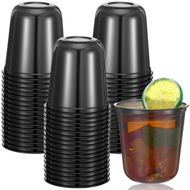 AojSup 50 Pcs Disposable Stemless Glasses 12 oz Crystal Plastic Wine Glasses Clear Classic Pet Cup for Meeting Weddings Birthdays Cocktail Christmas Party Supplies(Black)