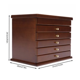 ILWorkTLs 6 Layer Jewelry Box for Women,Wooden Jewelry Organizer With 5 Drawers for Earrings Necklace Ring Bracelet,Brown