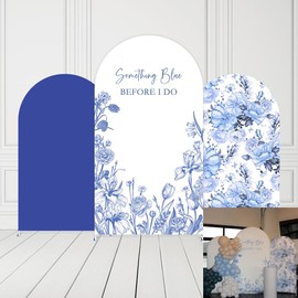 Something Blue Before I Do Arch Backdrop Cover for Bridal Shower Bride to be Parties Arch Spandex Fabric Cover Blue Bloom Floral Toile Party Decors (2.6x6ft,4291)