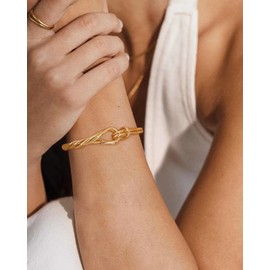 HUAYUNFANG Gold Love Knot Cuff Bangle Bracelets For Women Trendy Open Twisted Cuff Bangles Adjustable Gold Cuff Bracelet Minimalist Jewelry For Women, Medium, Copper, no gemstone