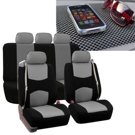 FH Group All-Purpose Built-in Seatbelt Seat Covers Full Set with GIFT – Universal Fit for Cars Trucks & SUVs (Gray/Black) FB351115